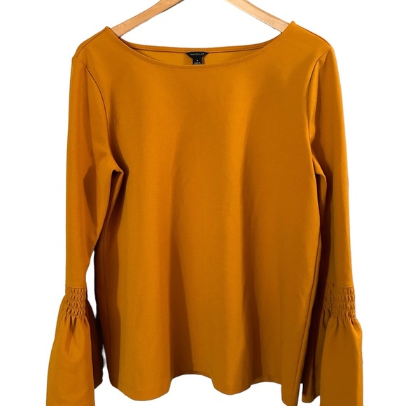 Ann Taylor Tops - Ann Taylor M Mustard Marigold Yellow Bell Sleeve Top Blouse Classic stunning